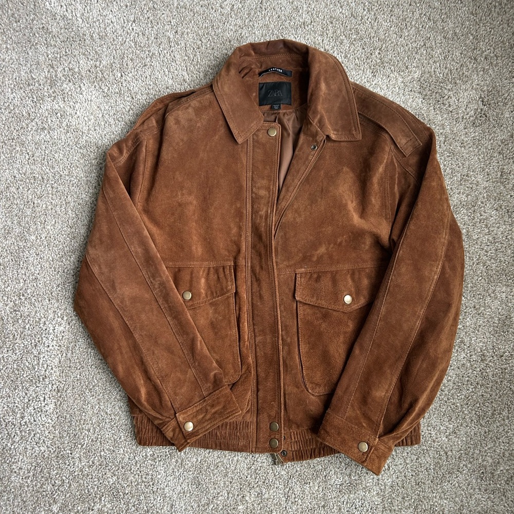 Zara Women’s Oversized Bomber Suede Jacket